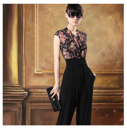 2013 summer clothing new ladies printed silk jumpsuit, Siamese trousers, large size was thin models.