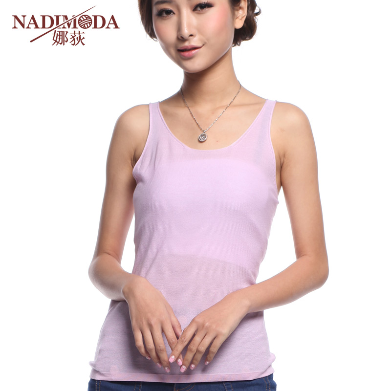 2013 summer cool silk basic knitted vest Women slim low o-neck