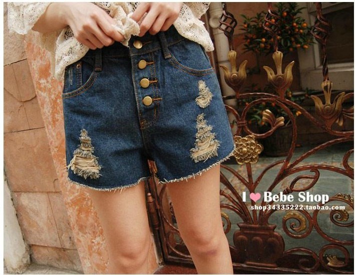 2013 summer denim shorts female of buttons loose high waist shorts