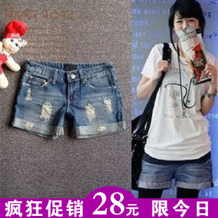 2013 summer denim shorts female plus size fashion roll-up hem loose jeans shorts female