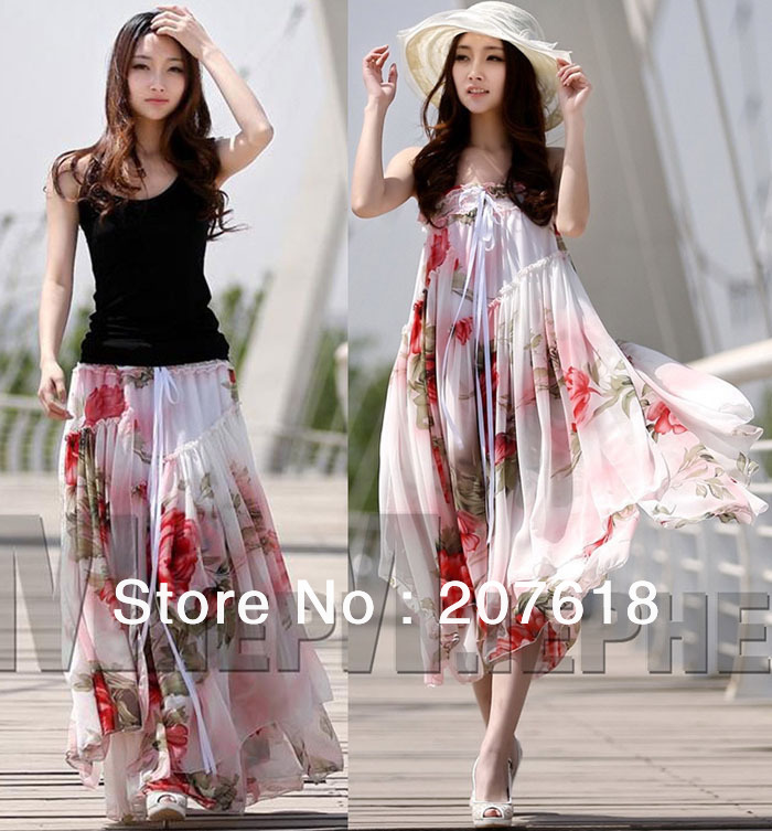 2013 Summer Dresses Women Chiffon Dress Print Strapless Long Skirts Ladies Beach Party Bohemian Maxi Long Dress