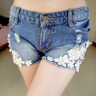 2013 summer exquisite aesthetic pearl lace flower copper denim rivet shorts women's female Clothing all-match gentlewomen BQ001