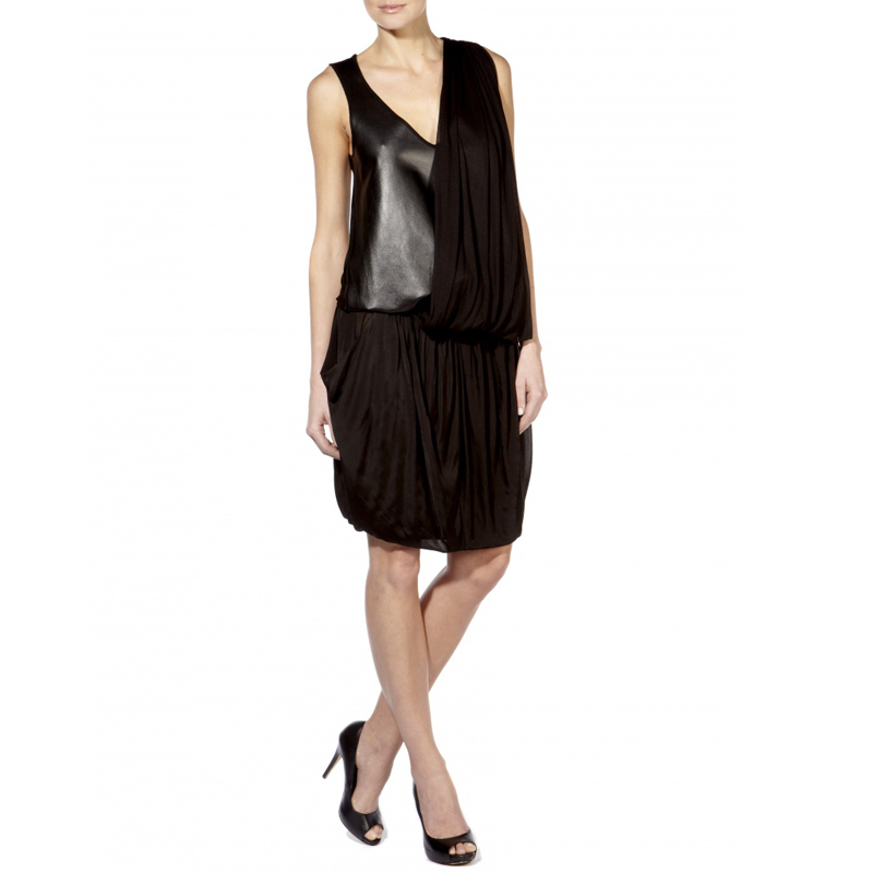2013 summer exquisite leather gentlewomen patchwork chiffon sleeveless brief solid color one-piece dress