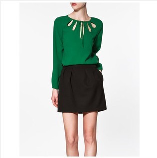 2013 summer fashion chiffon cutout long-sleeve shirt work wear female shirt chiffon shirt for women, free shipping