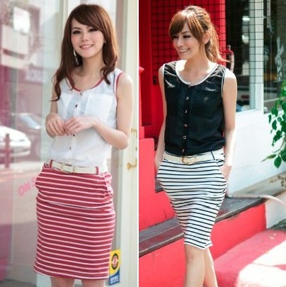 2013 summer fashion chiffon patchwork stripe sleeve length skirt dress one-piece dress leather