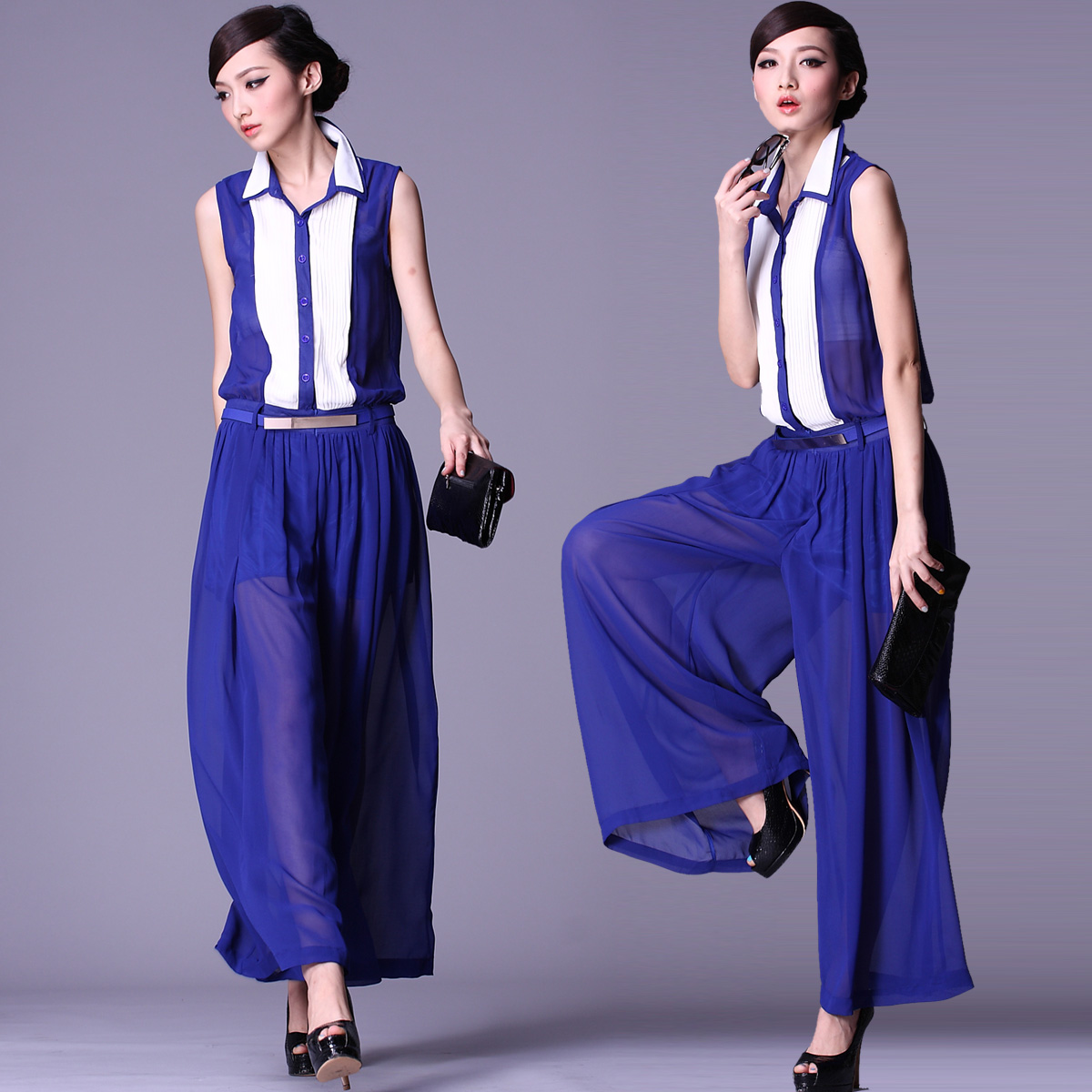 2013 summer fashion high quality chiffon jumpsuit skirt trousers women's trousers wide leg jumpsuit women