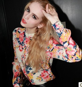 2013 summer fashion personality sexy print multicolour long-sleeve chiffon shirt