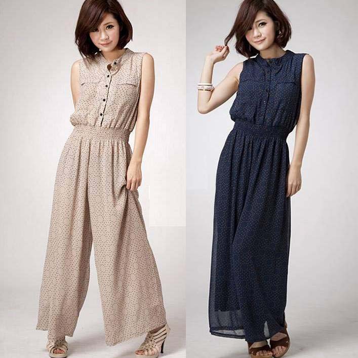 2013 summer fashion women new little printing breasted large size waist chiffon overall jumpsuit pants 2 colors W3467