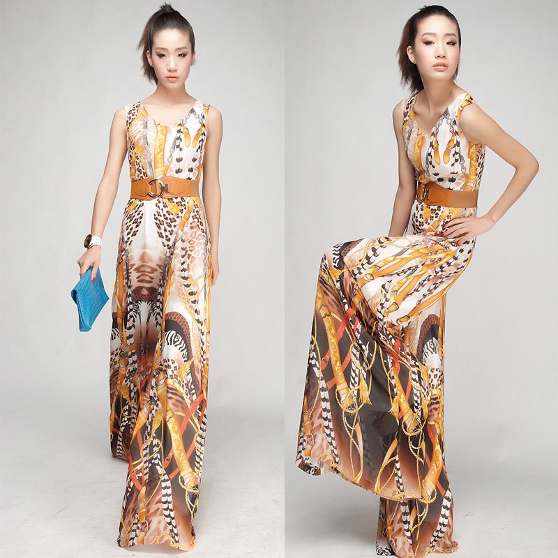 2013 summer fashion  womens chiffon jumpsuit casual wide leg sleeveless pants dress trousers ladies floral culottes for women