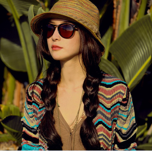 2013 Summer Female Beach Hats For Women Sunbonnet Folding Raffia Straw Sun Hat Free Shipping