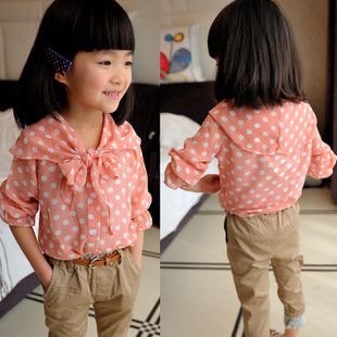 2013 summer female child chiffon polka dot shirt  wholesale! 5pcs/lot   free shipping