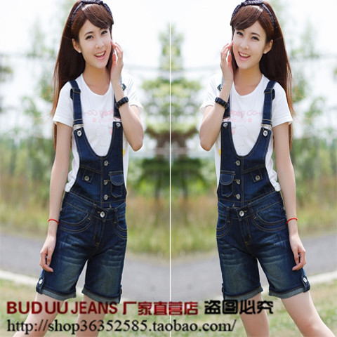 2013 summer female loose plus size denim shorts spaghetti strap one piece one-piece shorts bib pants