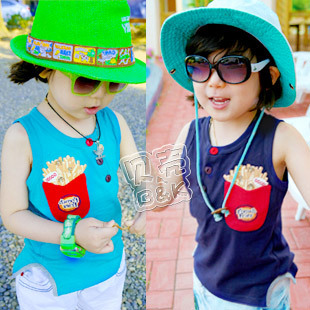 2013 summer french fries pocket boys clothing girls clothing child T-shirt sleeveless vest tx-0853