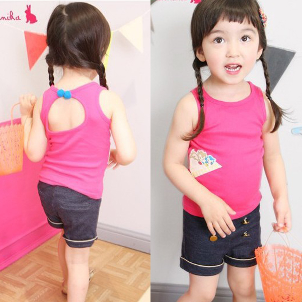 2013 summer girls clothing behind the big cutout ball sleeveless princess T-shirt all-match o-neck vest top