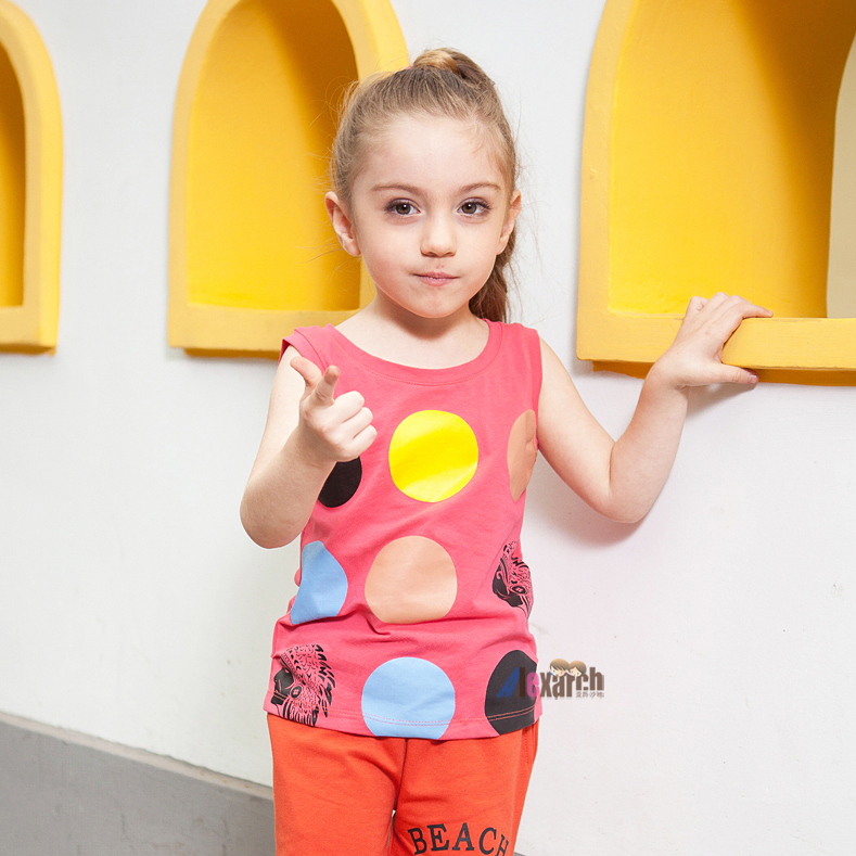 2013 summer girls clothing boys clothing senior 100% cotton big dot vest multicolour kr851