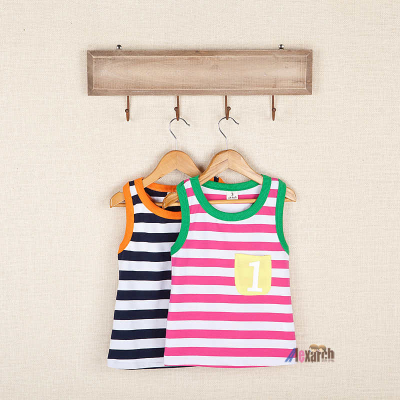 2013 summer girls clothing boys clothing senior 100% T-shirt stripe cotton sleeveless vest child kr714