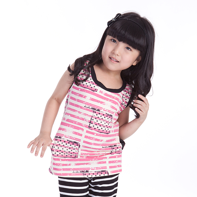 2013 summer girls clothing cotton sleeveless 100% T-shirt fashion vintage child vest b2040