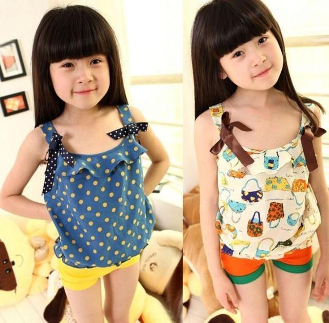 2013 summer girls clothing - female child fancy spaghetti strap top quality fashion bow spaghetti strap top