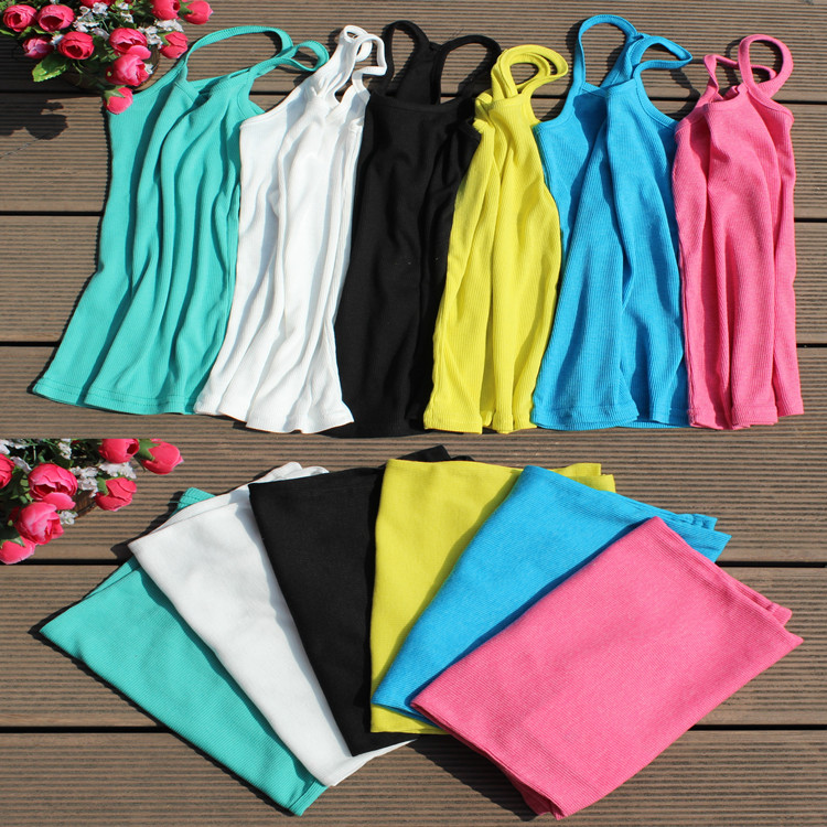 2013 summer girls clothing mix match 100% cotton all-match long design spaghetti strap vest t-shirt basic shirt