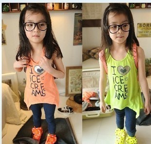 2013 summer girls clothing neon heart dovetail irregular tank baby sleeveless T-shirt - ts031