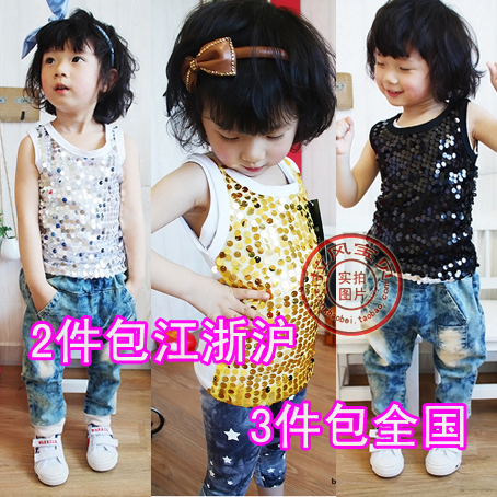 2013 summer girls clothing - paillette basic vest sleeveless T-shirt child costume