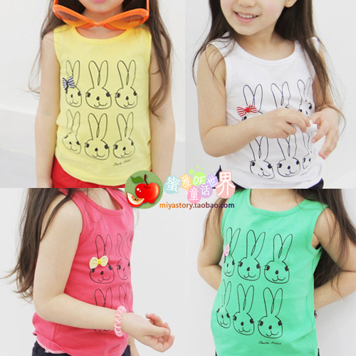 2013 summer girls clothing rabbit print candy color T-shirt sleeveless vest princess sl0 basic shirt