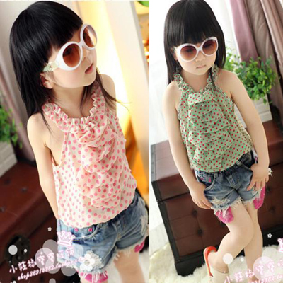 2013 summer girls clothing super thin all-match chiffon spaghetti strap top 2
