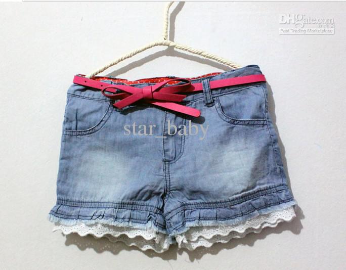 2013 Summer Girls Fashion Denim Short Casual Denim Pants With Waistband Belt Girls Denim Pants 6340