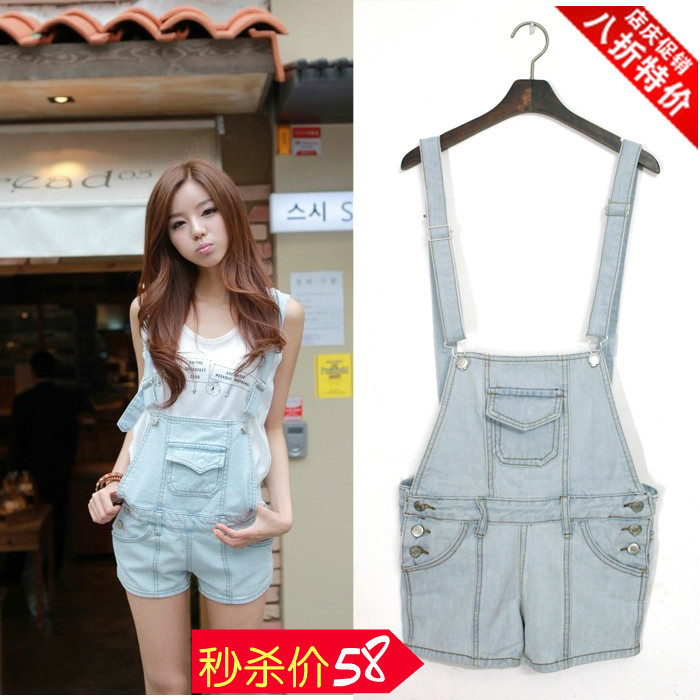 2013 summer gossip button detachable suspenders shorts one piece denim spaghetti strap pants