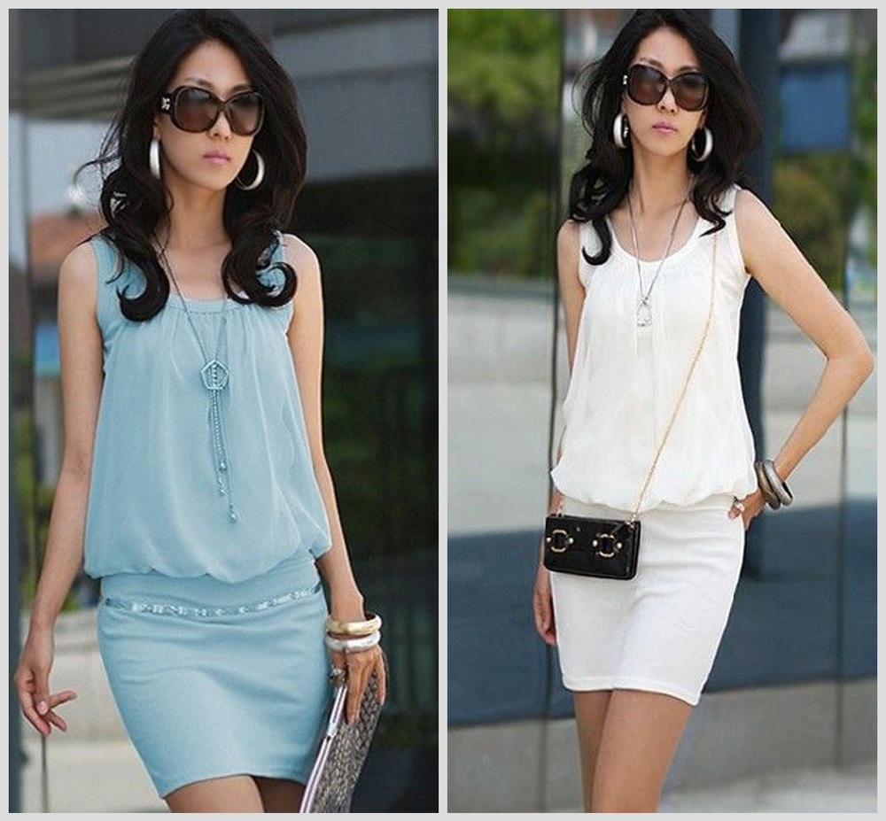 2013 Summer Korean Women Chiffon Sleeveless Dress Crew-neck short dress Cozy Vest Summer 4 Colors Freeshipping