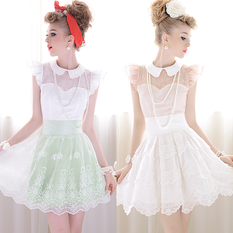 2013 Summer Lace Decorated Slim Peter Pan Collar Butterfly Sleeve Women Shirt Female Blouses