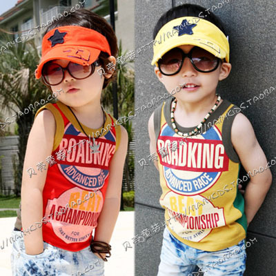 2013 summer letter double faced color block decoration boys clothing girls clothing baby child vest tx-0766 free shipping