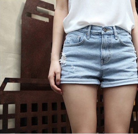 2013 Summer loose high waist denim shorts vintage roll-up hem lowing shorts female
