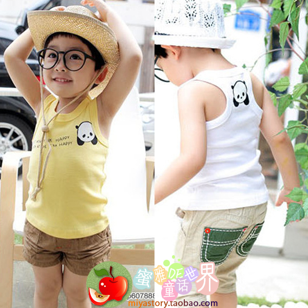 2013 summer male child girls clothing 100% cotton baby top cartoon print sleeveless T-shirt all-match vest