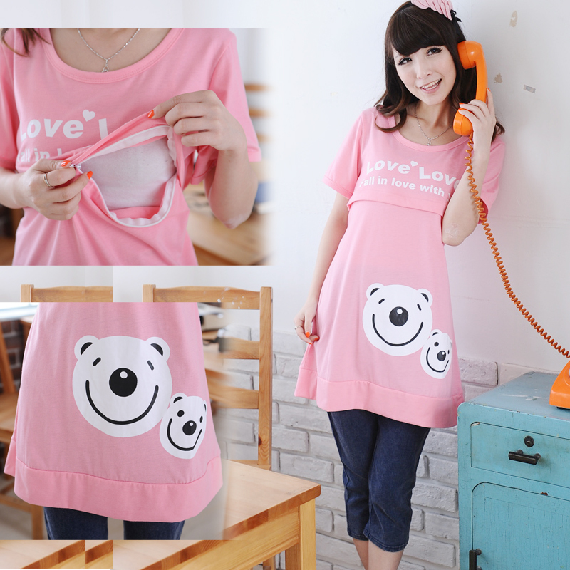 2013 Summer maternity bear print short-sleeve t-shirt  nursing clothes 4