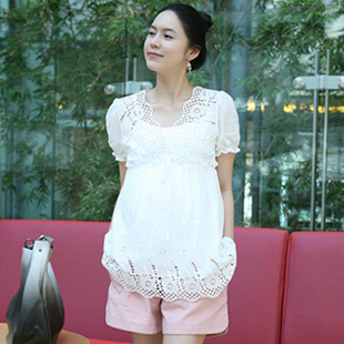 2013 summer maternity clothing cutout vintage V-neck maternity short-sleeve top t-shirt princess cute shirt y134