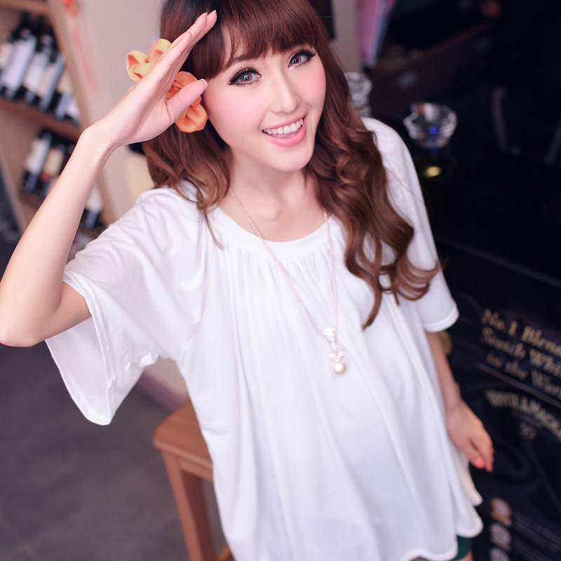 2013 summer maternity clothing pleated solid color plus size maternity top t-shirt
