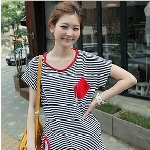 2013 summer maternity clothing pocket stripe maternity top fashion plus size stripe maternity t-shirt