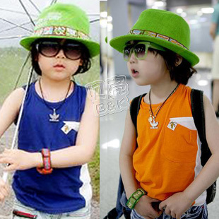 2013 summer muleshoe bags color block decoration boys clothing girls clothing baby vest tx-1043