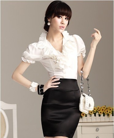 2013 summer multi-layer ruffle puff sleeve milky short-sleeve women's brand  shirt