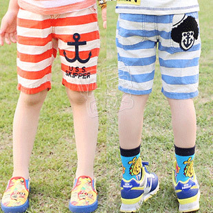 2013 summer navy stripe boys clothing girls clothing baby child capris 5 pants kz-0943