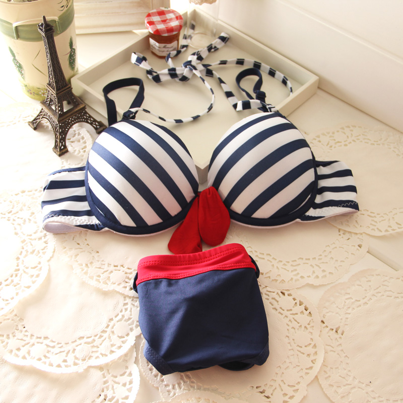 2013 summer navy style stripe push up bra underwear set