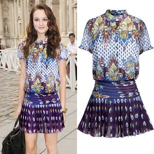 2013 Summer New Arrival Women's Fashion Dress Europe Celebrity Same Style Elegant Slim Peacock Print Chiffon Dress