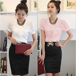 2013 summer new arrival women's sweet female short-sleeve shirt set short skirt set female