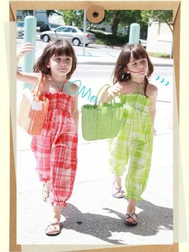 2013 Summer New Children Girl's One Piece Plaid Jumpsuit Fashion Beach Wear/Clothes Free Shipping