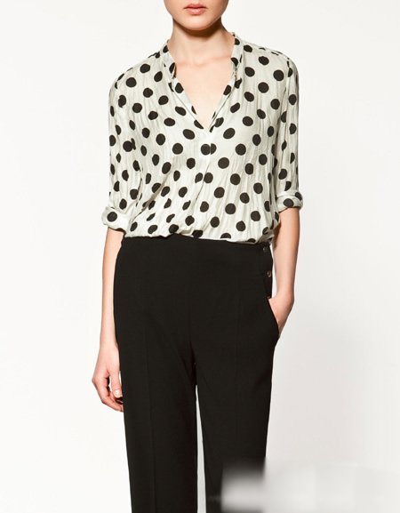 2013 Summer New Style Vintage Tops Wave point dot Women Blouse cotton Shirt Free Shipping long sleeves casual Dress tops