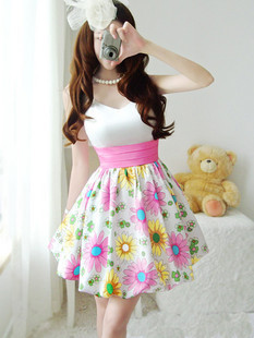 2013 summer print satin dresses sleeveless suspender skirt lantern skirt fancy slim princess dress
