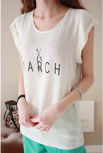 2013 summer rabbit lady letter print all-match chiffon short-sleeve T-shirt small butterfly sleeve chiffon shirt
