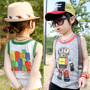 @ 2013 summer robot boys clothing girls clothing baby child T-shirt sleeveless vest tx-1670