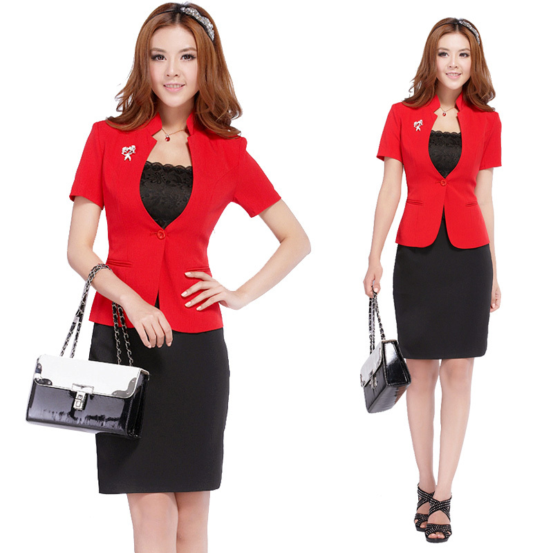 2013 summer short-sleeve red work wear women's set slim ol women's formal work wear